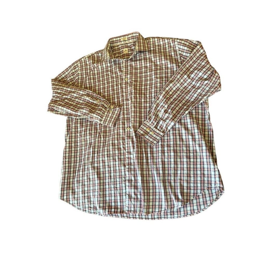 Peter Millar Men's XXL Plaid Button-Down Shirt Long Sleeve 100% Cotton Blue & Re